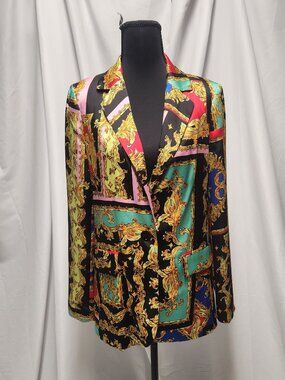 INDUSTRY Baroque Print Blazer S/P Colorful Statement Jacket Chain Print Bold
